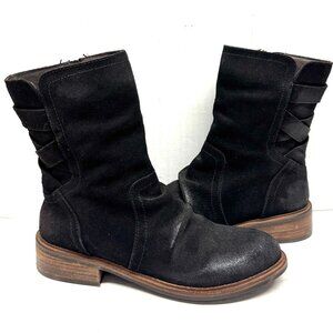 MIZ MOOZ NUBUCK LEATHER BOOTS SIDE ZIP LEATHER STRAP 37EU/ 7US BLACK Z-231